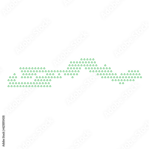 Map of the country of Gambia with green recycle logo icons texture on a white background