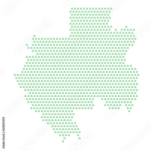 Map of the country of Gabon with green recycle logo icons texture on a white background