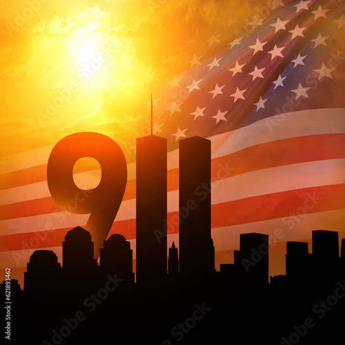 Patriot Day. Background with New York City Silhouette. 3d Illustration.