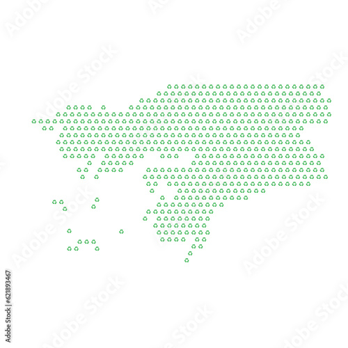 Map of the country of Guinea Bissau with green recycle logo icons texture on a white background