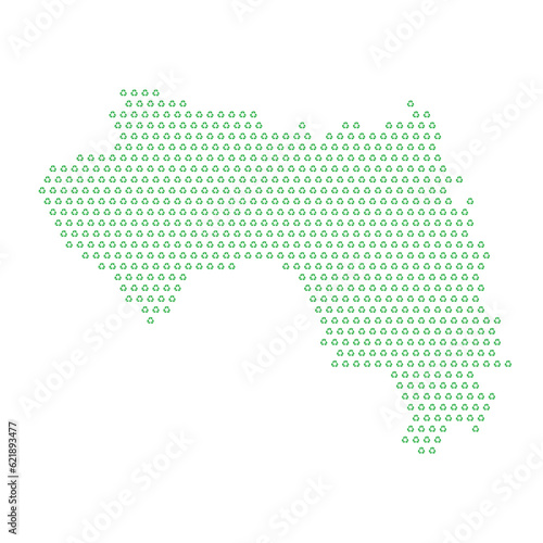 Map of the country of Guinea with green recycle logo icons texture on a white background