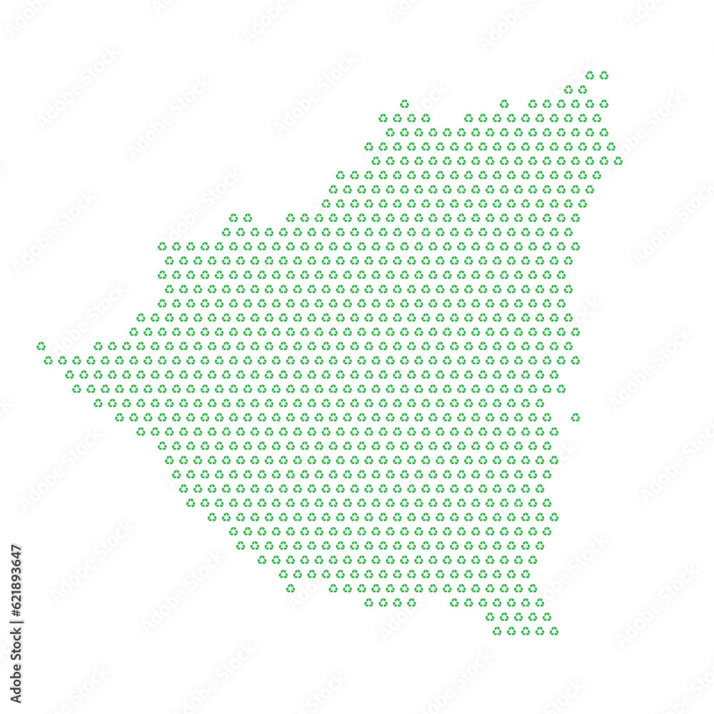 Map of the country of Nicaragua  with green recycle logo icons texture on a white background