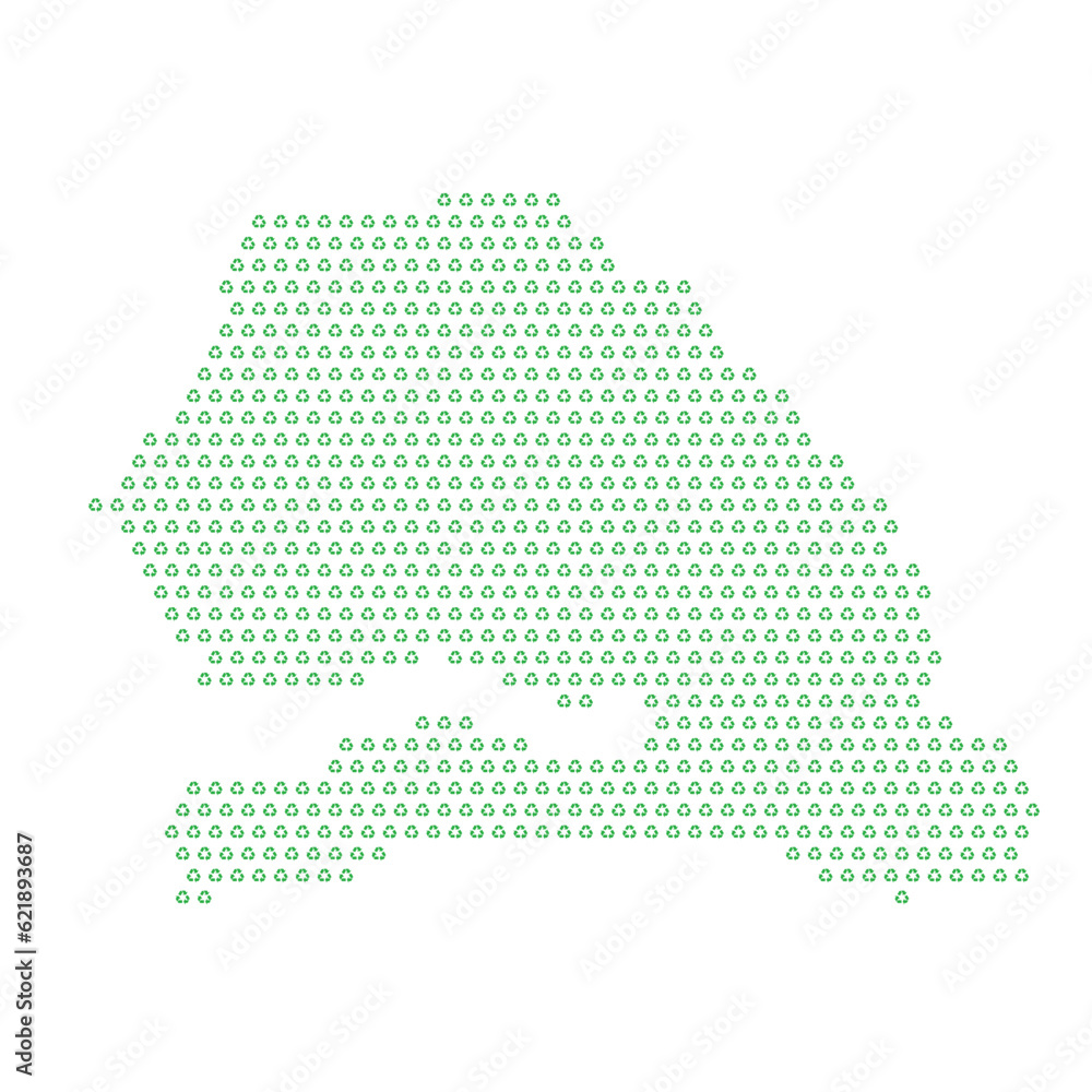 Map of the country of Senegal  with green recycle logo icons texture on a white background