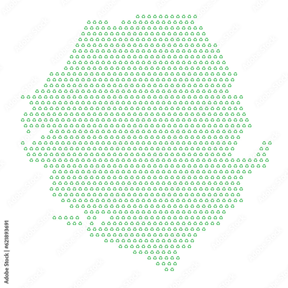 Map of the country of Sierra Leone  with green recycle logo icons texture on a white background