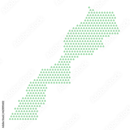 Map of the country of Morocco with green recycle logo icons texture on a white background