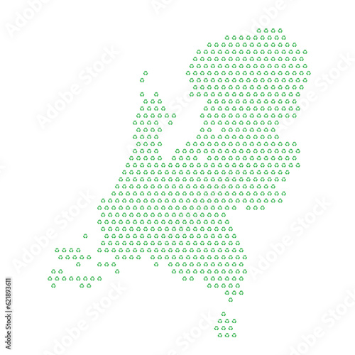 Map of the country of Netherlands with green recycle logo icons texture on a white background
