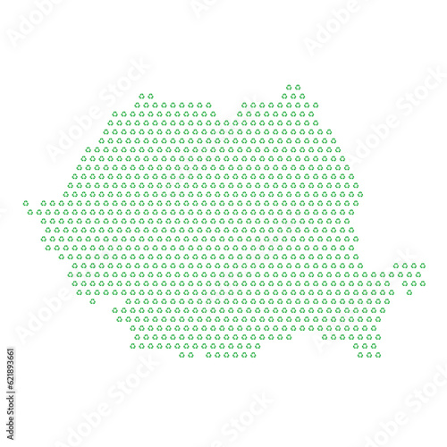 Map of the country of Romania with green recycle logo icons texture on a white background