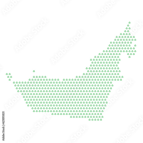 Map of the country of United Arab Emirates  with green recycle logo icons texture on a white background
