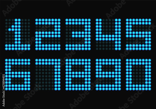 Electronic figures. Digital glowing numbers. LCD numbers for a electronic devices. Vector illustration.