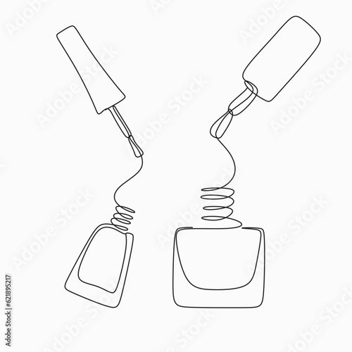 One Line Art Nail Bottle vector. Nail Bar logo. Continuous Gel Polish trendy linear manicure nail care