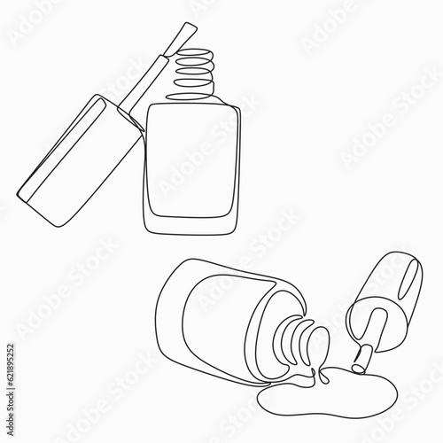One Line Art Nail Bottle vector. Nail Bar logo. Continuous Gel Polish trendy linear manicure nail care