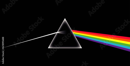 Triangle luminescent sur fond noir avec un arc en ciel