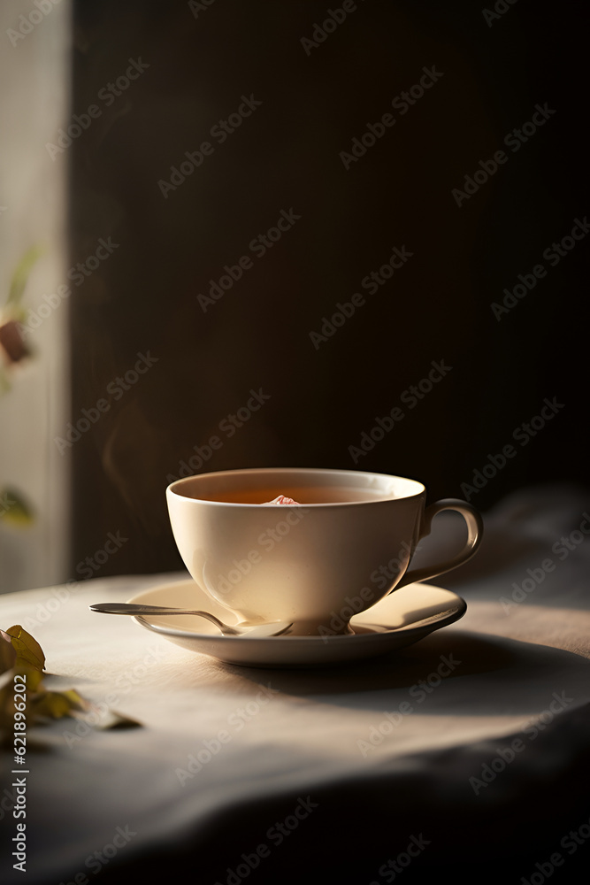 Fototapeta premium Freshly brewed tea in cup on the table