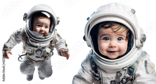 Fotografia cute happy baby toddler kid dressed like an astronaut on transparent background