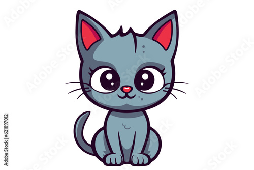 Fototapeta Naklejka Na Ścianę i Meble -  Cute cat clipart, vector illustration. Cartoon kitten icon and logo. Fun kitty sticker, design element, trendy print image.