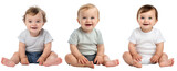 Set of happy, smiling Caucasian toddler baby kid in sitting pose. On transparent background