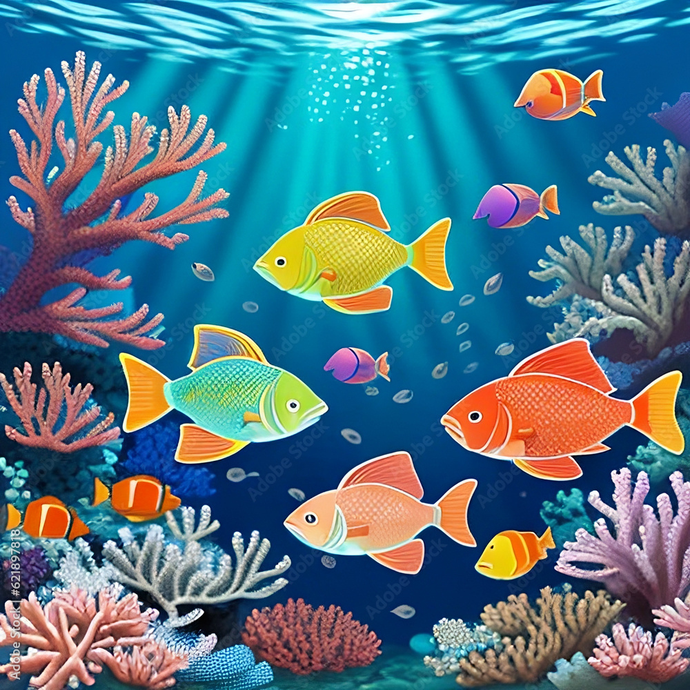 An enchanting pixel art depiction of a serene underwater scene, showcasing a school of brilliantly colored fish swimming among vibrant coral reefs. An enchanting pixel art depiction of a serene underwater scene, showcasing a school of brilliantly colored fish swimming among vibrant coral reefs.