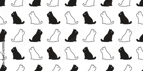 cat seamless pattern kitten sitting calico neko vector cartoon character breed pet fish gift wrapping paper tile background repeat wallpaper animal doodle illustration design scarf isolated