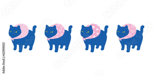 cat vector kitten icon neko calico japanese wave furoshiki traveller picnic pet cartoon character doodle symbol tattoo stamp scarf illustration design isolated