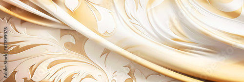 Abstract white and gold silk fabric texture background. Elegant luxury satin cloth with wave. Prestigious, award, luxurious background. Generative AI.