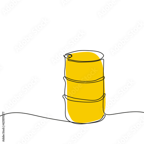 Oil barrel icon hand drawn with single one continuous line. Isolated vector illustration.
