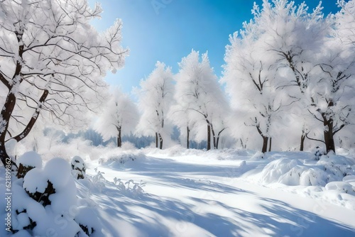 snow covered trees in winter GENERATIVE AI