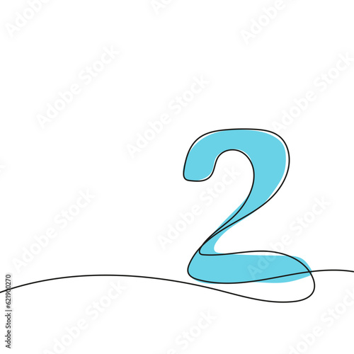 Number 2 drawn by hand with continuous line. Vector icon two in sketch style.