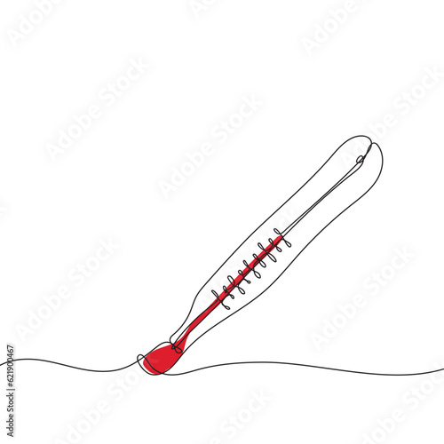 Continuous one line drawing of thermometer for measuring air temperature on white background.