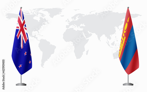 New Zealand and Mongolia flags for official meeting