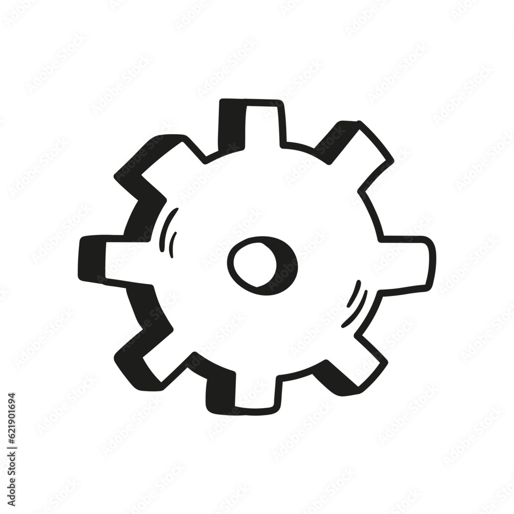 Gear wheel and cog wheel mechanism cartoon icon. Business concept innovation and movement. Vector illustration doodle style. Gear wheel and cog wheel mechanism cartoon icon. Business concept innovation and movement. Vector illustration doodle style.