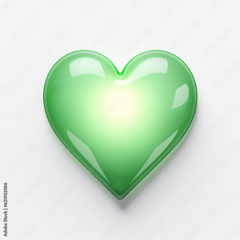 A green heart shaped object on a white surface. Generative AI. A green heart shaped object on a white surface. Generative AI.