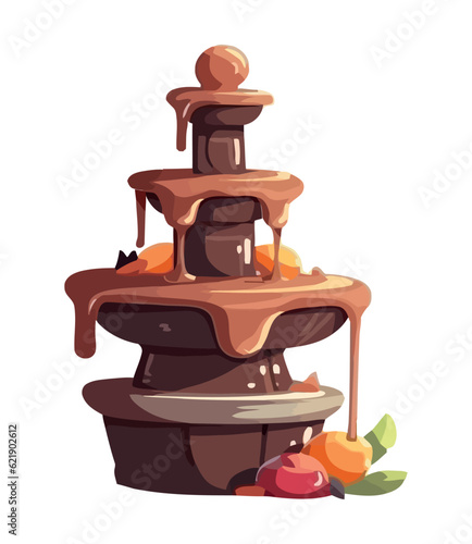 Sweet chocolate fountain with strawberry decoration