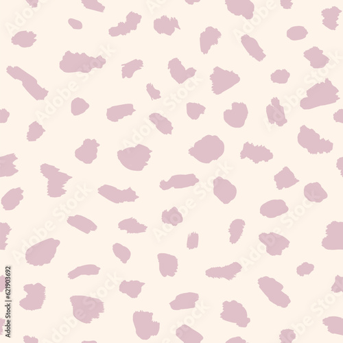 Abstract animal skin vector seamless pattern. Simple texture with irregular brush spots, dots, strokes. Cute pink background. Wild leopard print. Simple minimal repetitive design for decor, textile