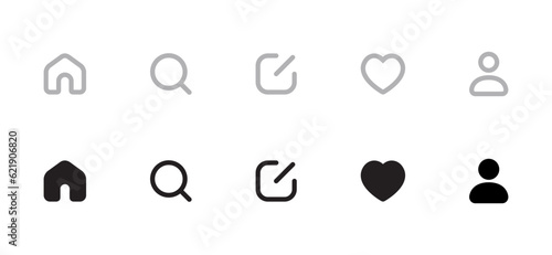 Home, search, new thread, activity, and profile icon vector. Social media elements inspired by threads app