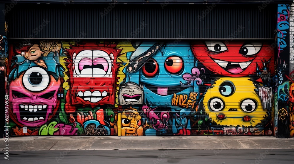 Fototapeta premium abstract street art grafitti background, Alien face design, Genertive Ai