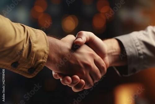 Businessman handshake for teamwork of business close-up view. Partnership and business deal concept. Generative AI