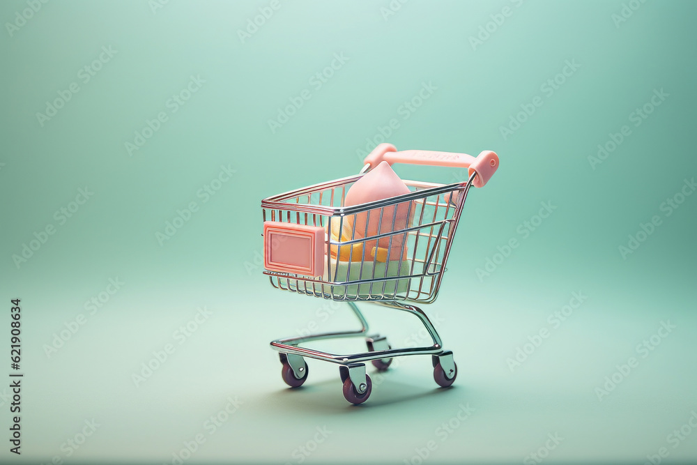 shopping cart on studio free background. Generative AI