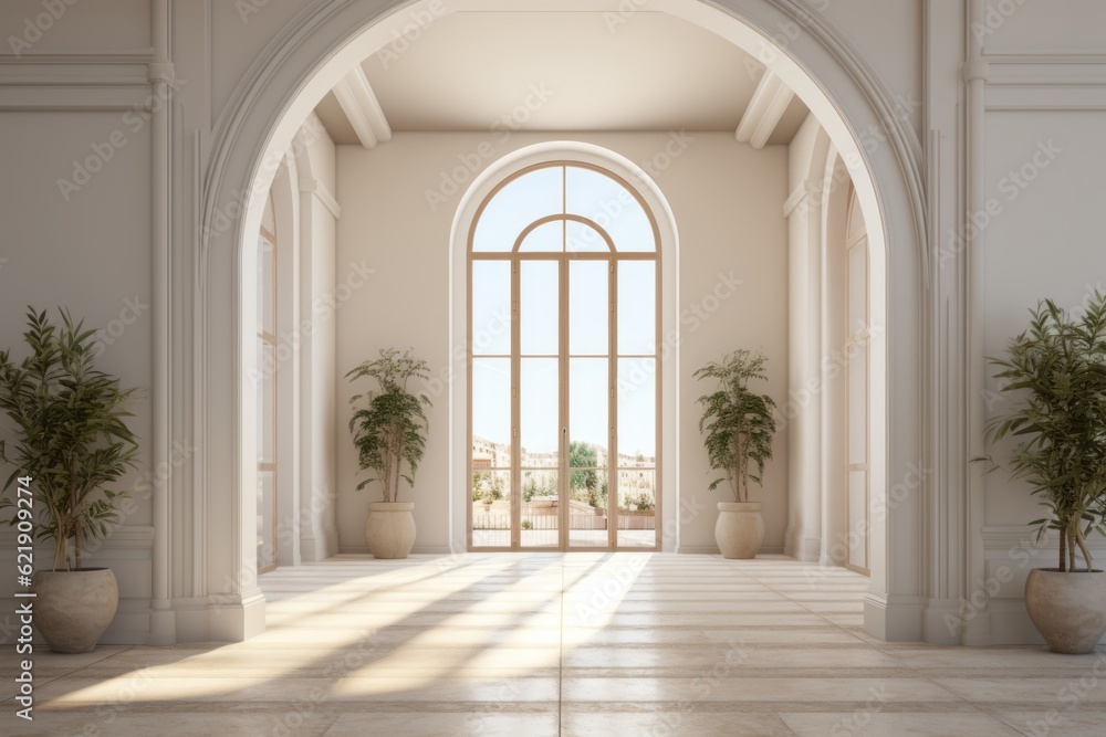 Interior design of modern hall in villa. Generative AI.
