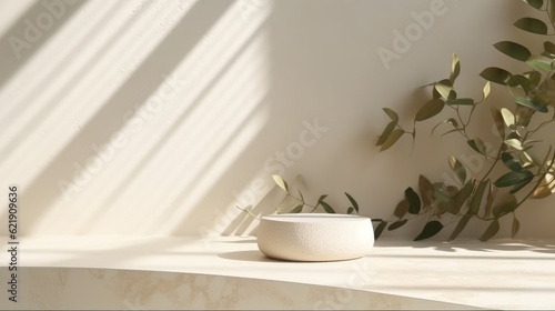 Light background including podium and plant suitable for product presentation