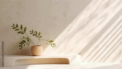 Light background including vase and plant suitable for product presentation