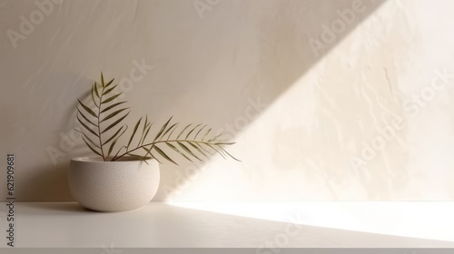 Light background including vase and plant suitable for product presentation © MaVeRa