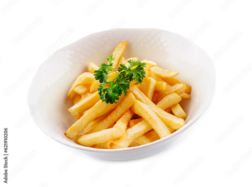 Tasty Fried Potato French Fries on White Plate