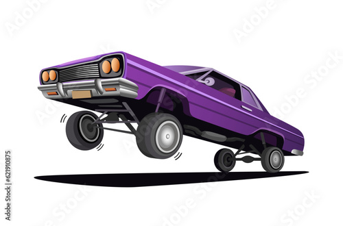 Hydraulic Lowrider Car Jump and Hop Freestyle Cartoon Illustration Vector