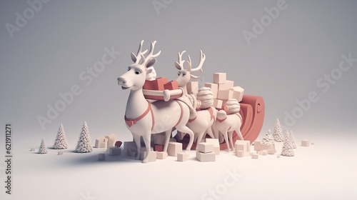 Santa Claus with a huge bag delivering gifts at snow fall. Merry Christmas,Seasonal Christmas poster,illustration © GED