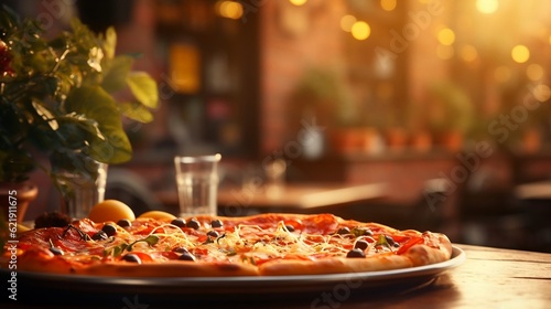 Savor pizza amid a restaurant backdrop