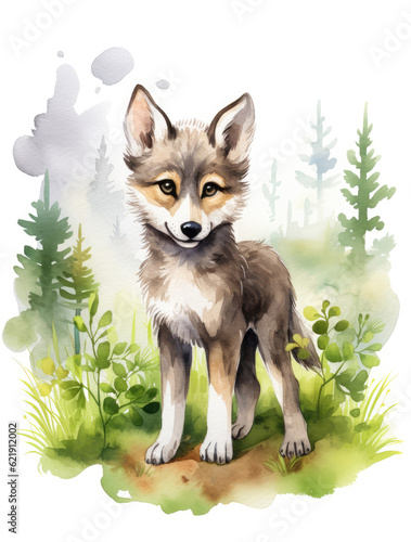 Cute watercolor wolf, illustration for children
