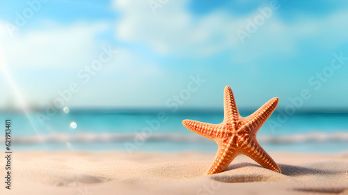 Tropical ocean beach with starfish, vacation, Generative AI 2