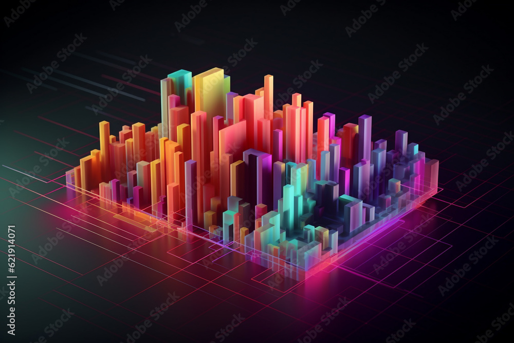 3d data presentation. Color bar chart, illustration created by generative ai technology 