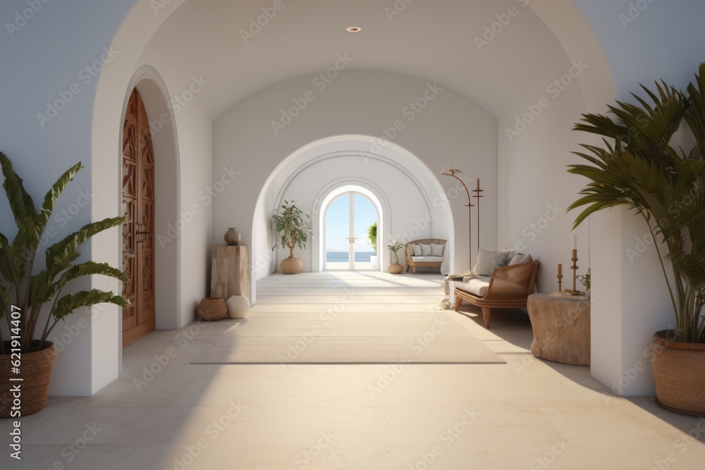 Interior design of modern hall in villa. Generative AI. Interior design of modern hall in villa. Generative AI.