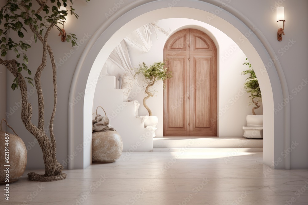 Fototapeta premium Interior design of modern entrance hall with in villa. Generative AI.